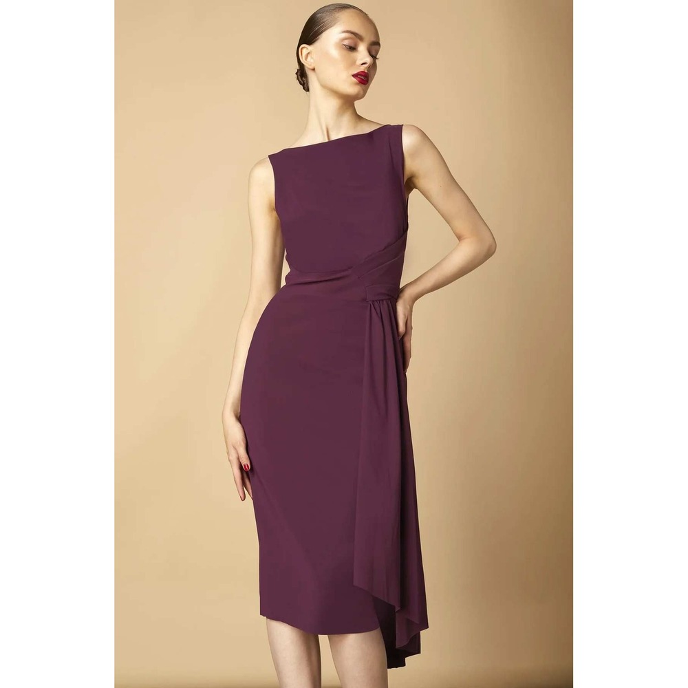 NWT Chiara Boni Cinthia Midi Dress  IT 48 US 12 Plum Purple Draped Cocktail - Picture 12 of 13